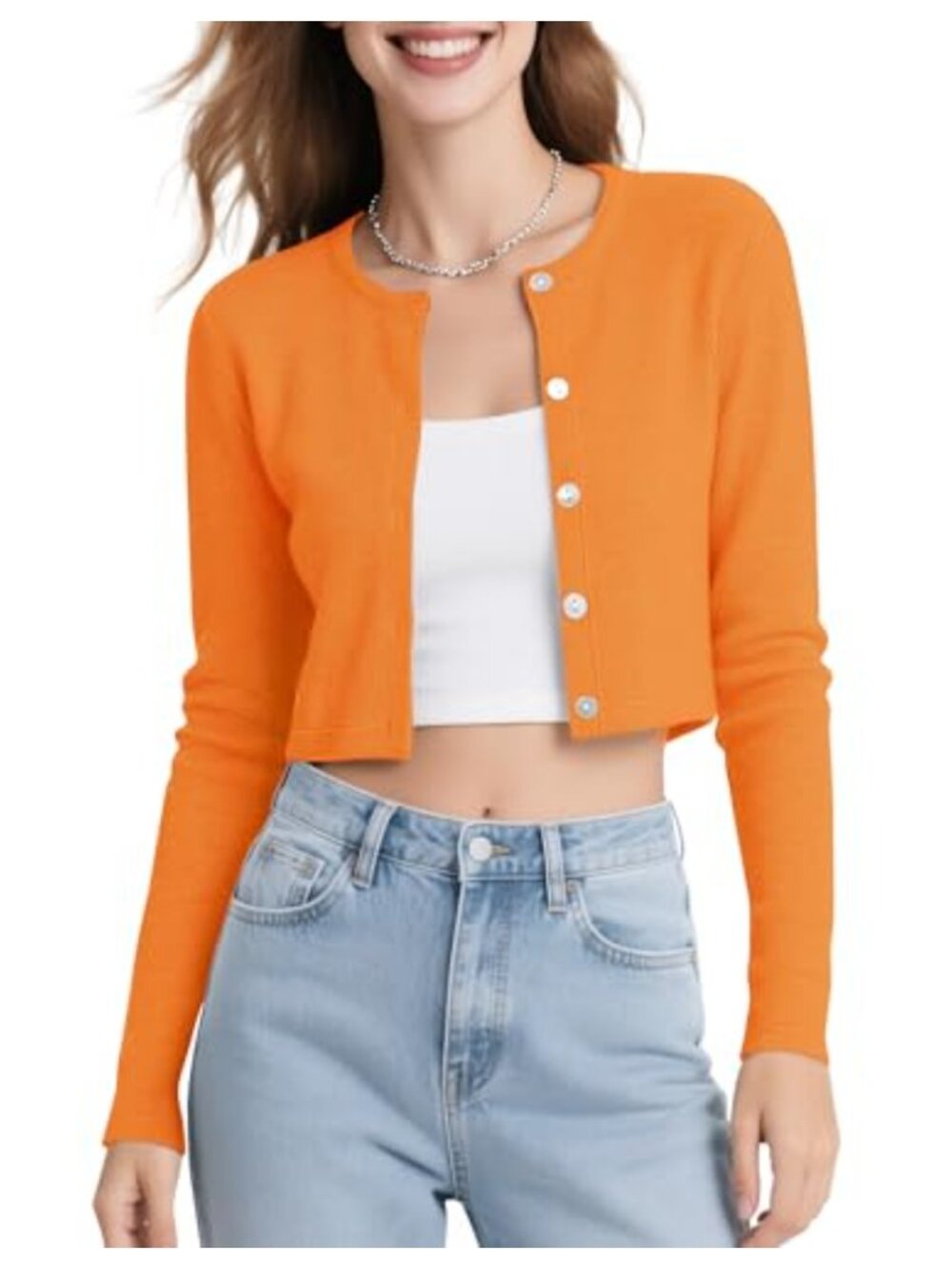 Women's Cropped Cardigan Sweater - Long Sleeve Button Up Shrug, Lightweight